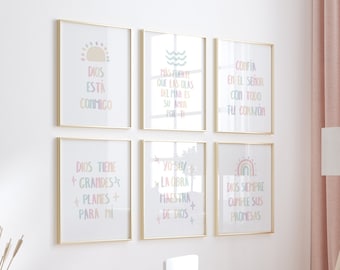 Láminas cristianas pastel para guardería en español: Arte mural con versículos bíblicos (descarga digital)
