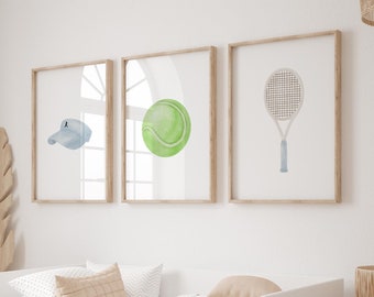 Blue Tennis Nursery Art Prints: Boy Room Decor (Digital Download)