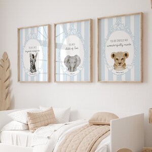 Blauwe schriftafdrukken babydier: aquarel kinderkamerdecoratie (digitale download)