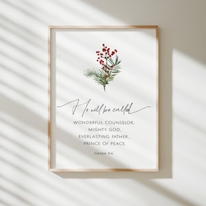 Isaiah 9:6 Print, Christmas Bible Verse Wall Art, Christmas Scripture Print, Christmas Decoration, He Will Be Called, Christmas Quote Print
