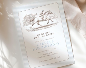 Off two the Races Invitation 2nd Birthday Horse Racing Derby Editable Template