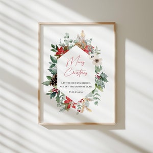 Merry Christmas Print, Printable Christmas Bible Verse Wall Art, Winter Trees Print, Christmas Home Decor, Psalm 96:11, Scripture wall art