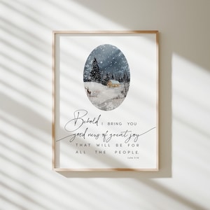 Lucas 2:10 Buenas noticias de gran gozo Escritura navideña Arte de pared imprimible Versículo bíblico Impresión Decoración cristiana para el hogar Regalo Descargas digitales