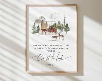Luke 2:11 Print, Christian Christmas scripture print, Printable Christmas Home gift bible verse Wall Art, Christ the lord, Digital downloads