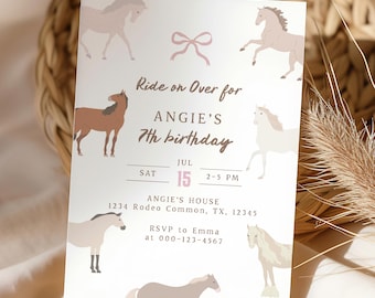 Horse Birthday Invitation Ride On Over Pony Party Cowgirl Western Editable Template