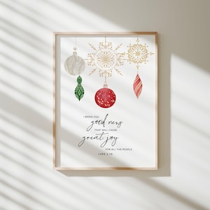 ルカ2:10 印刷物は良い知らせをもたらします クリスマスの聖書のプリント クリスチャンのホームデコレーション ホリデーウォールアート クリスマス水彩画 装飾アート
