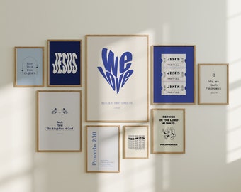 Christian Gallery Wall Art Set: Blue Scripture Prints (Digital Download)