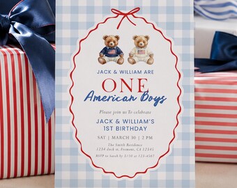 Zwillingsbrüder 1.Geburtstags-Einladung, Gelenk All American 4. Juli Preppy Download