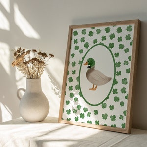 Green Mallard duck print, vintage pattern print, whimsical vintage aesthetic coquette nursery decor, Boys room wall decor, Baby shower gift