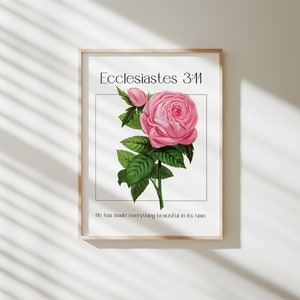 Pink flower Coquette Digital print, He has made everything beautiful Aesthetic Christian Wall Bible Verse girly wall art, Christian gift