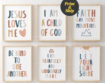 Kids Bible Verse Poster Set: Inspirational Christian Nursery Decor