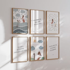 Kinderbibel Jesus Kunstset mit 6 Bibel-Vers-Wandkunst, modernes Aquarell christliches Kinderzimmerdekor, Taufgeschenk, Sonntagsschule Digitaldrucke