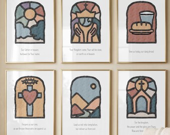 Lords Prayer Wall Art Set Boho Christian Nursery Sunday School Decor