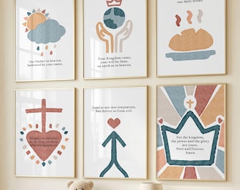 Lords Prayer Wall Art Set Modern Boho Watercolor Christian Nursery Playroom Print