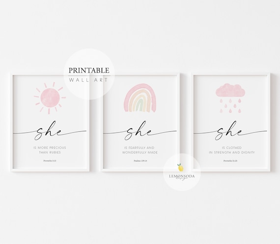 Pink Nursery Bible Verse Print Set of 3 Psalm 139:14 Print - Etsy