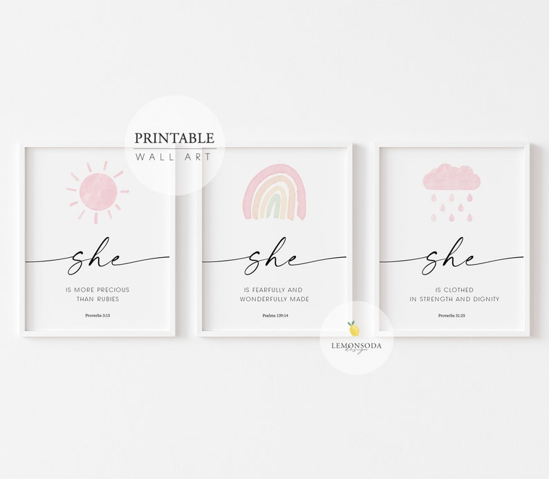 Pink Nursery Bible Verse Print Set of 3 Psalm 13914 Print Etsy