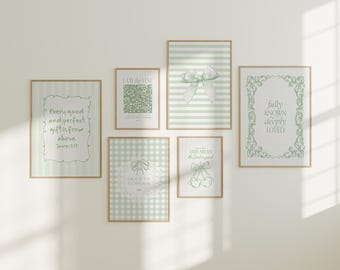 Sage Green Christian Coquette Prints, Bible Verse Set (Digital Download)