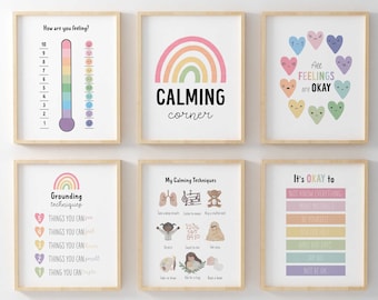 Set di decorazioni murali ad angolo pastello: decorazioni per l'aula (download digitale)