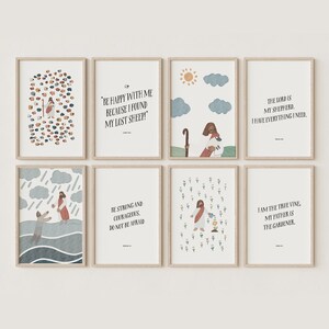 Christian kids bible verse wall art with Jesus, set of 6 bundles digital print, Sunday school wall decor, Boho religious nursery wall decor