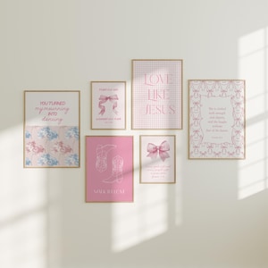 Aesthetic Christian coquette bible verse set of 6, Girly preppy scripture Christian girl room decor, Dorm wall art, faith gift for her