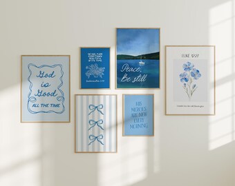 Blue Christian Scripture Wall Art Set: Beach House Decor (Digital Download)
