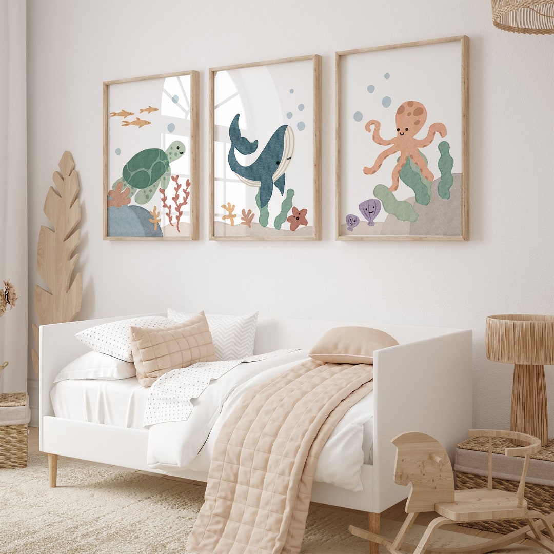 Nursery Ocean Wall Decor, Beach House Set of 3 Wall Decor Sea Animals ...