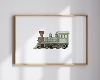 Sage Green Vintage Train Print: Boys Nursery Decor (Digital Download)