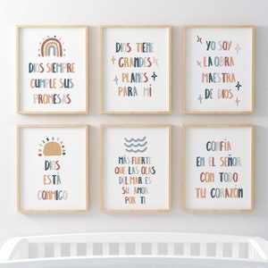 Set of 6 Kids bible verse prints in Spanish, Printable Christian Nursery Boho Neutral Scripture Wall Art Church Nursery Room print Bundle 38