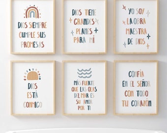 Spanish Bible Verse Prints: Boho Nursery Decor, Set of 6 (Digital Download)