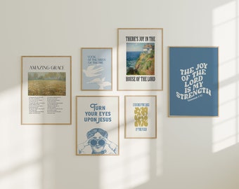 Blue Christian Scripture Wall Art Set: Trendy Gallery Decor (Digital Download)