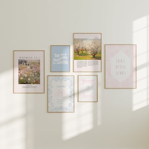 Modern aesthetic Christian gallery set of 6 bundle, vintage religious bible verse scripture Christian room wall decor, Christian faith gift