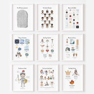 Books of the Bible Creation 10 Ten Commandments Kids Scripture Poster Church Sunday School Decor Christian Nursery Homeschool education
