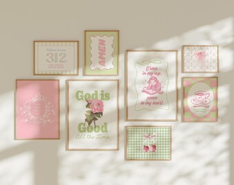 Coquette Pink Green Bible Verse Wall Art Print