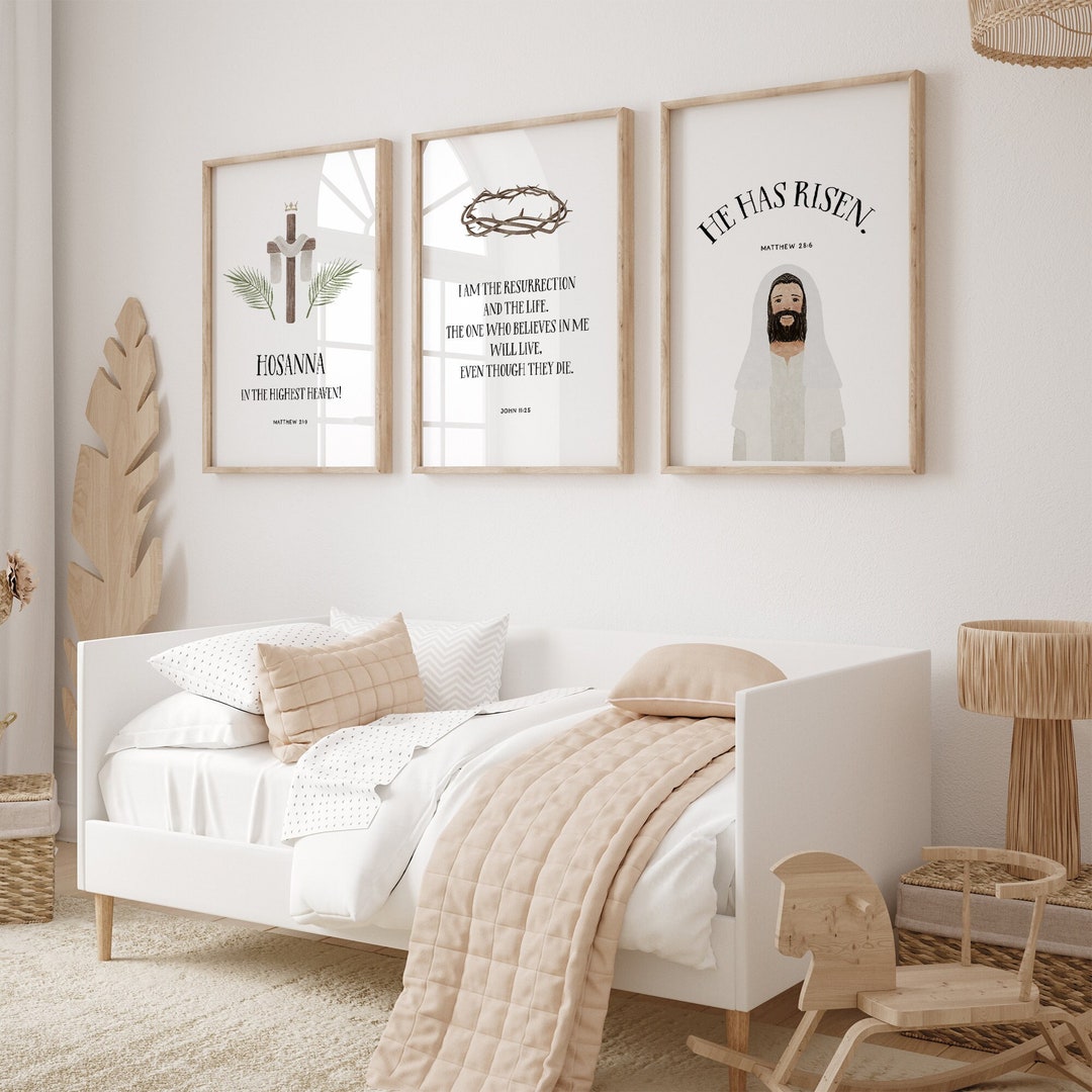 Easter Bible Verse Wall Art Set: Christian Nursery Decor (digital ...
