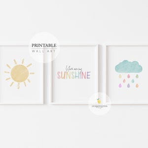 You Are My Sunshine Print Set, Nursery Wall Set of 3 Print, PRINTABLE Nursery Wall Art, Pastel Rainbow Wall Art, Baby Girl Room Wall Decor