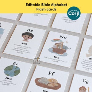 Bearbeitbare druckbare biblische Alphabet ABC-Karte, christliche Hausschulbildung, 5x7 Karte, Schrift ABC-Karte, Sonntagsschulaktivität