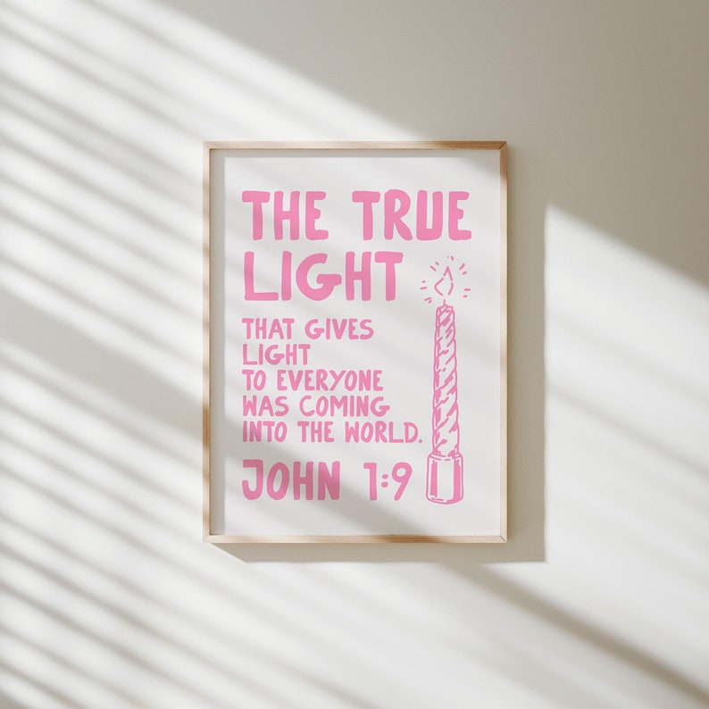 Pink Christmas the True Light Digital Print, Modern Trendy Religious