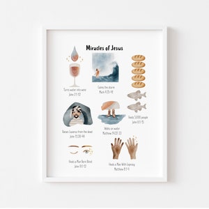 Miracles of Jesus print, Bible Miracle Stories Art, Kids Sunday school Artwork, Christian Children education print, watercolor nursery wall