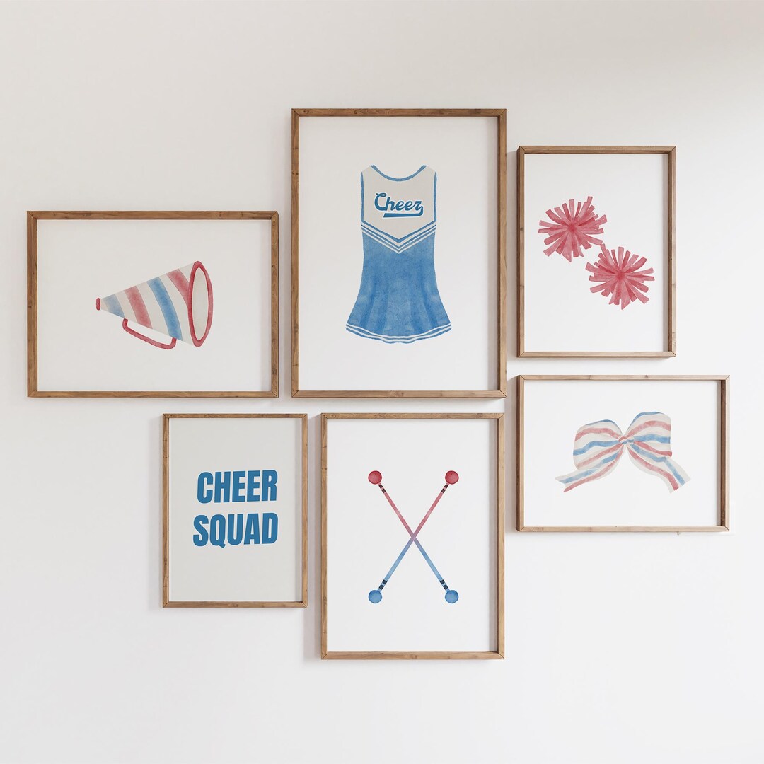 Blue Cheerleading Wall Art: Vintage Watercolor Prints (digital Download ...