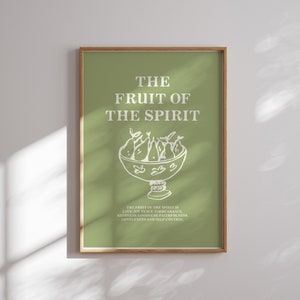 The fruit of the spirit sage green printable wall art, Modern Christian bible verse wall decor, Trendy retro wall Christian scripture gift