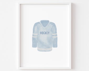 Blue Hockey Jersey Print: Vintage Sports Nursery Decor (Digital Download)
