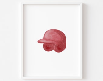 Red Baseball Cap Print: Vintage Sports Nursery Decor (Digital Download)