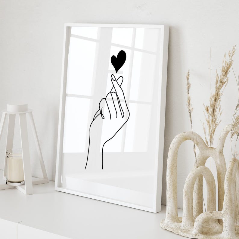 Vingerhart lijntekening print: Minimalistische Kpop poster (digitale download) afbeelding 7