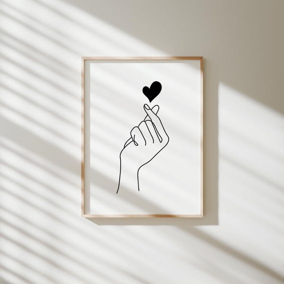 Finger Heart Line Art Print: Minimalist Kpop Poster (Digital Download)