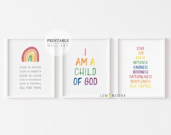 Rainbow Nursery Wall Art Set: Christian Scripture Prints (Digital Download)