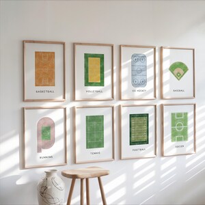 Vintage Sports Field Watercolor Prints: Nursery, Playroom Decor (Digital Download)