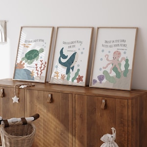 Impressions de chambre d'animaux océan : verset de la Bible art mural chrétien (lot de 3, téléchargement numérique)