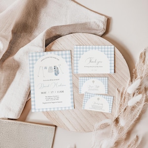 Blauwe golf babyshoweruitnodiging set, bewerkbare afdrukbare sjabloon sport babyshower, babyloterijkaart, boeken voor baby, bedankkaart