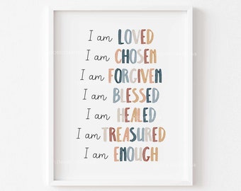 Kids Bible Verse Print: Boho Nursery Decor, I am Loved (Digital Download)