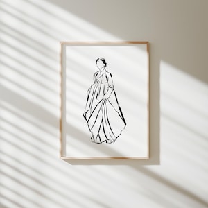 Korean Art Print, Korean Line Drawing Art Poster, Korean Woman Print, Hanbok Art, Digital Print, Printable wall art, Modern Home Decoration